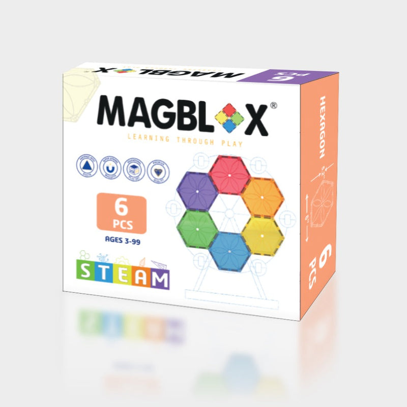 Magblox Hexagon 6 pcs Pack Magnetic Block Magnetic Tiles Magbrix by Play Planet