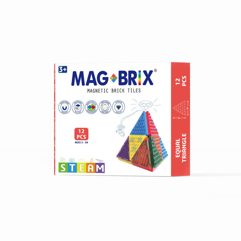 Magbrix by Magblox Magnetic Brick Tile Equilateral Triangle Set. Magbrix Magnetic Tile is compatible with Picasso Tiles, Magna-Tiles, Lakeshore, Connetix Tiles most of the magnetic tiles and Lego or Duplo pieces | Shop Play Planet Educational Toys