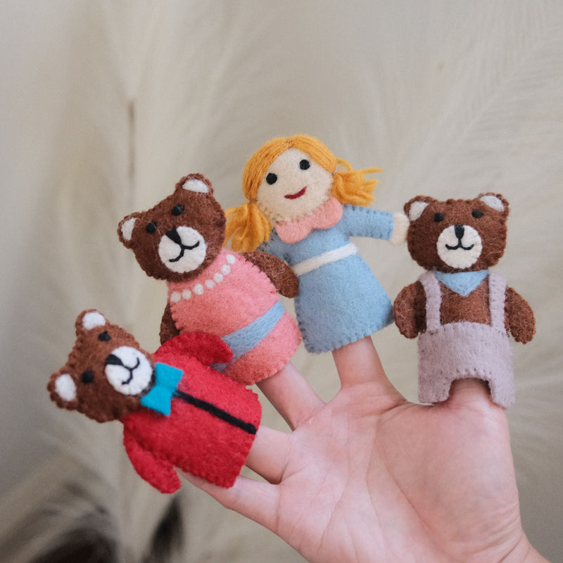 Goldilocks and Three Bears Felt Finger Puppet Set Handmade Gift | Play Planet Eco Educational Toy Animal Finger Puppet Gift Shop