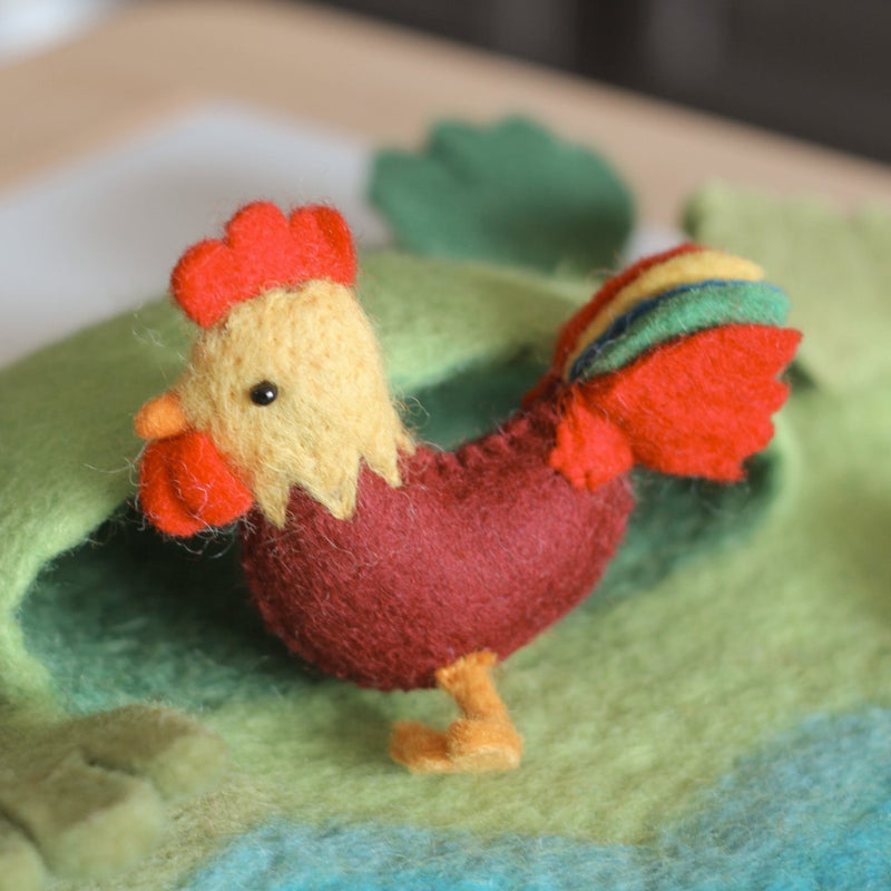 Felt Rooster, Felt Chicken, Farm Animal, Barnyard Animal by Play Planet. Handmade in Nepal and Fair traded Biodegradable Toy.