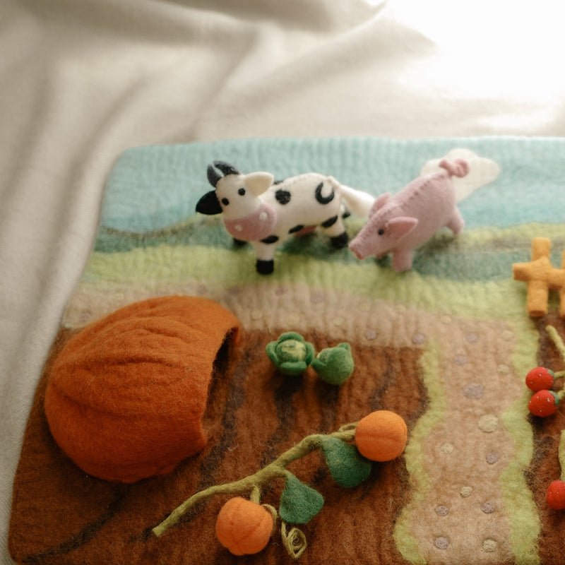 Felt Cow, Farm Animal, Felted Milk Cow by Play Planet. Eco-friendly toys made in Nepal and Fair Traded. Biodegradable kids toy. Pretend Play Toy.