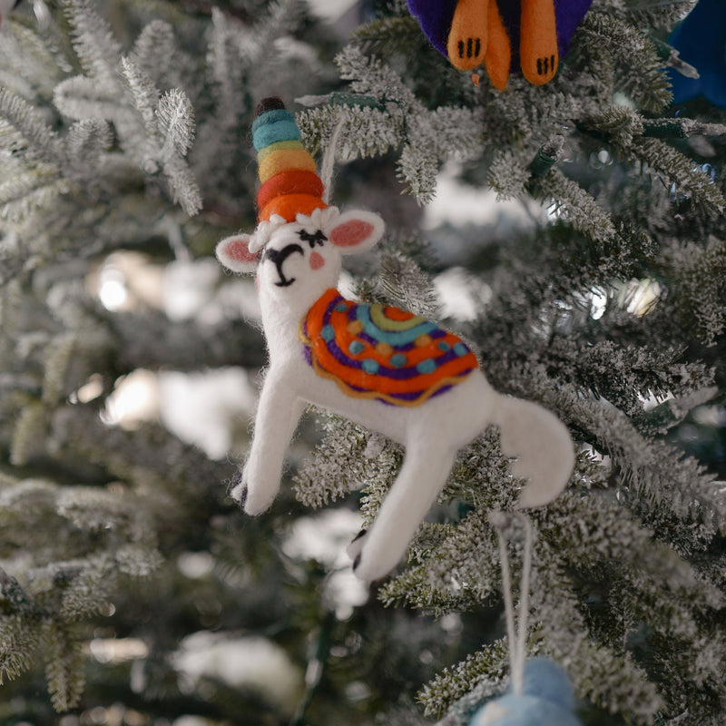 Felt Unicorn, Felt Llama Ornament, Llama toy by Play Planet Eco-friendly Educational Toy. Handmade in Nepal and Fair Traded.