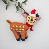 Santa Deer Ornament Felted Animal with Red Hat | Felt Ornaments