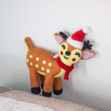 Santa Deer Ornament Felted Animal with Red Hat | Felt Ornaments