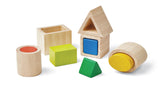 Help your child learn about geometric shapes by matching the blocks together in this Geo Matching Blocks Set by Plan Toys!