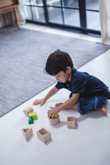 Help your child learn about geometric shapes by matching the blocks together in this Geo Matching Blocks Set by Plan Toys!