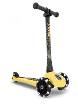SCOOT AND RIDE US HIGHWAYKICK 3 FOLDABLE SCOOTER BALANCING BIKE LEMON YELLOW COLOR WITH LED LIGHT WHEELS AND ADJUSTABLE HEIGHT BY PLAY PLANET