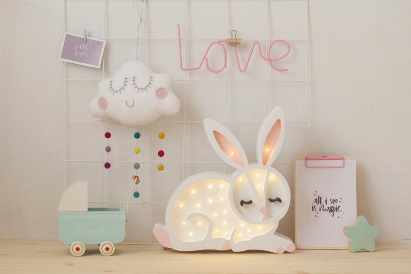 Little Lights high-quality children's night light is handmade from 100% natural pinewood, making it as strong and durable as it is beautiful. This adorable Little Lights Bunny Lamp is guaranteed to hop its way into your little one's heart and help them sleep soundly.