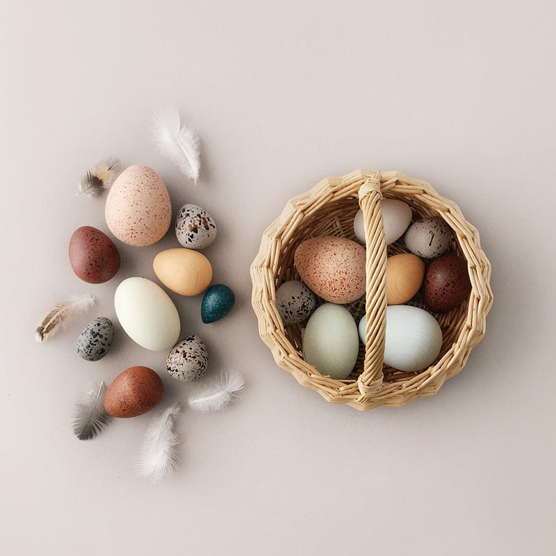 Moon Picnic wooden bird eggs in a basket play set for your little ones 