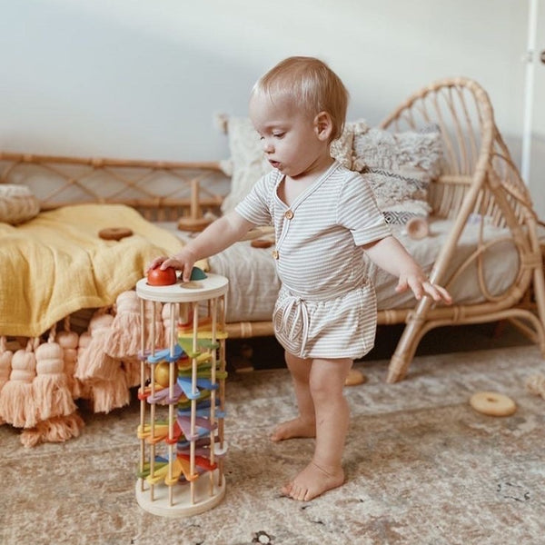 Wooden Ball run tower pound a ball toy by Qtoys AU