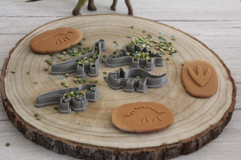 Play Planet Dinosaur Play dough cutters and stamps pebbles natural sensory play