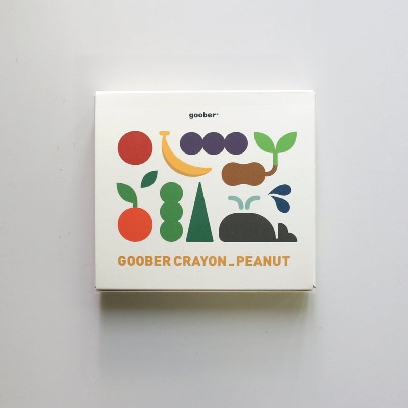 Goober Crayon Peanut-shaped crayons can be used for play & drawing, stand up in a row, stacked up, or stored in their cotton bag.