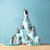 Wooden Antarctica Scene Large Waddle of Penguins With Icy Cliffs and Ice Floe Set by Play Planet