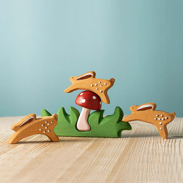 Wooden Rabbits and Mushroom play set by Play Planet