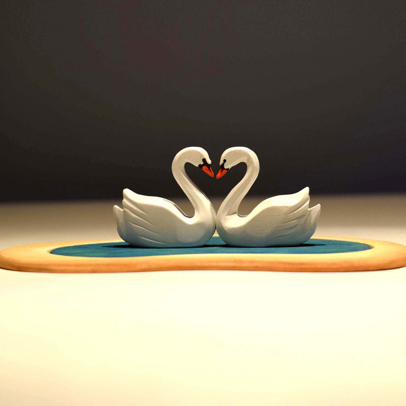 Wooden Heart Lake and Swan Set
