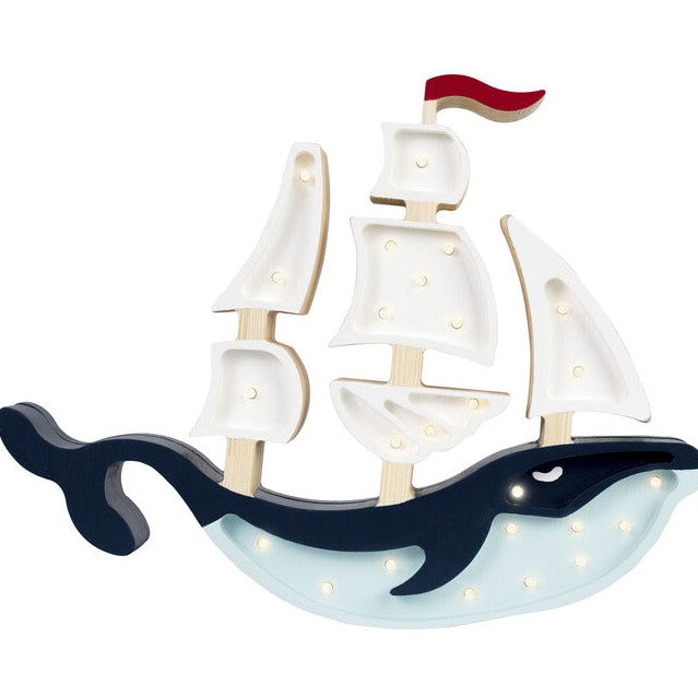 Little Lights Whale Ship Lamp captures the aura of an adventurous voyage at sea